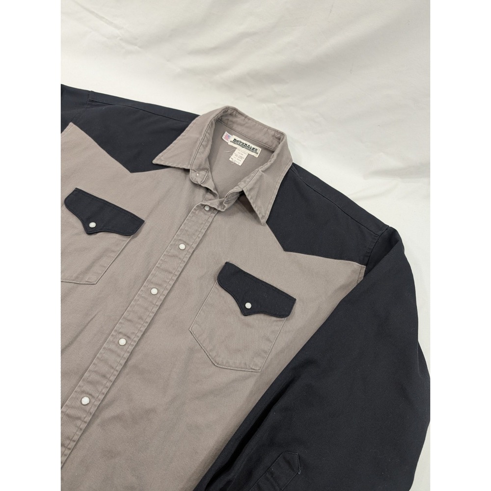 VTG Drysdales Heavy Denim Two Tone Made In USA Pearl Snap Western Shirt XXL